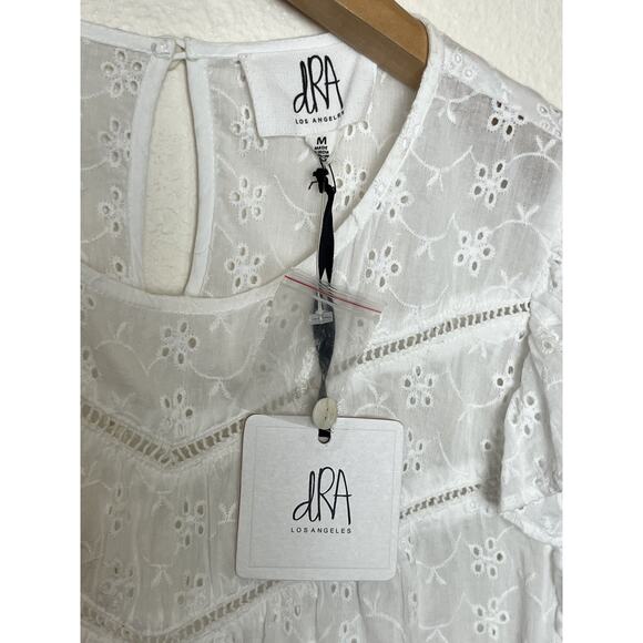 NWT DRA Los Angeles Eyelet Ruffle Short Mini Dress Women’s Sz Medium White - Picture 3 of 8